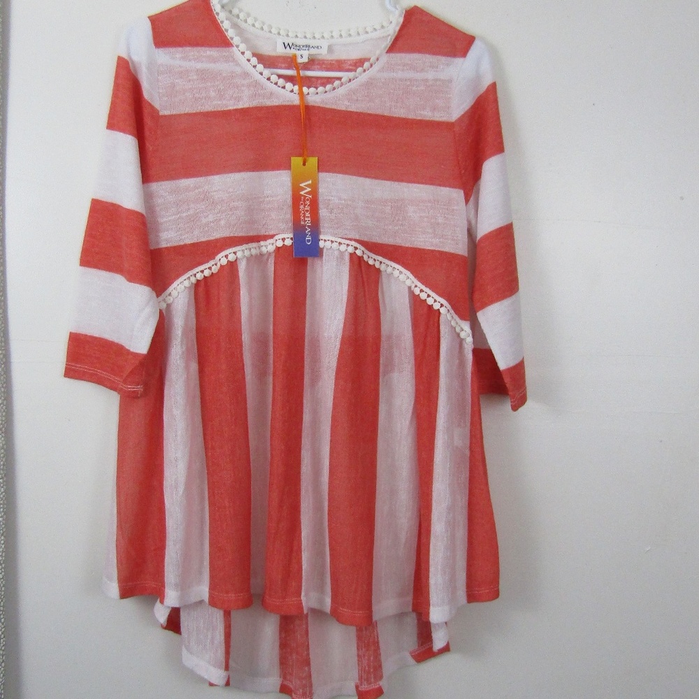 Coral Striped Babydoll Woman's Blouse NWT